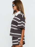 Aaren Boxy Polo Top Brown Stripe