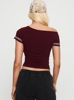 97 Authentic Off Shoulder Graphic Top Maroon
