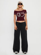97 Authentic Off Shoulder Graphic Top Maroon