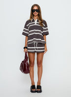 Aaren Drawstring Shorts Brown Stripe